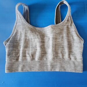 No Boundaries Sports Bra Tank Top Cropped Mid-drift Grey Ribbed XXL